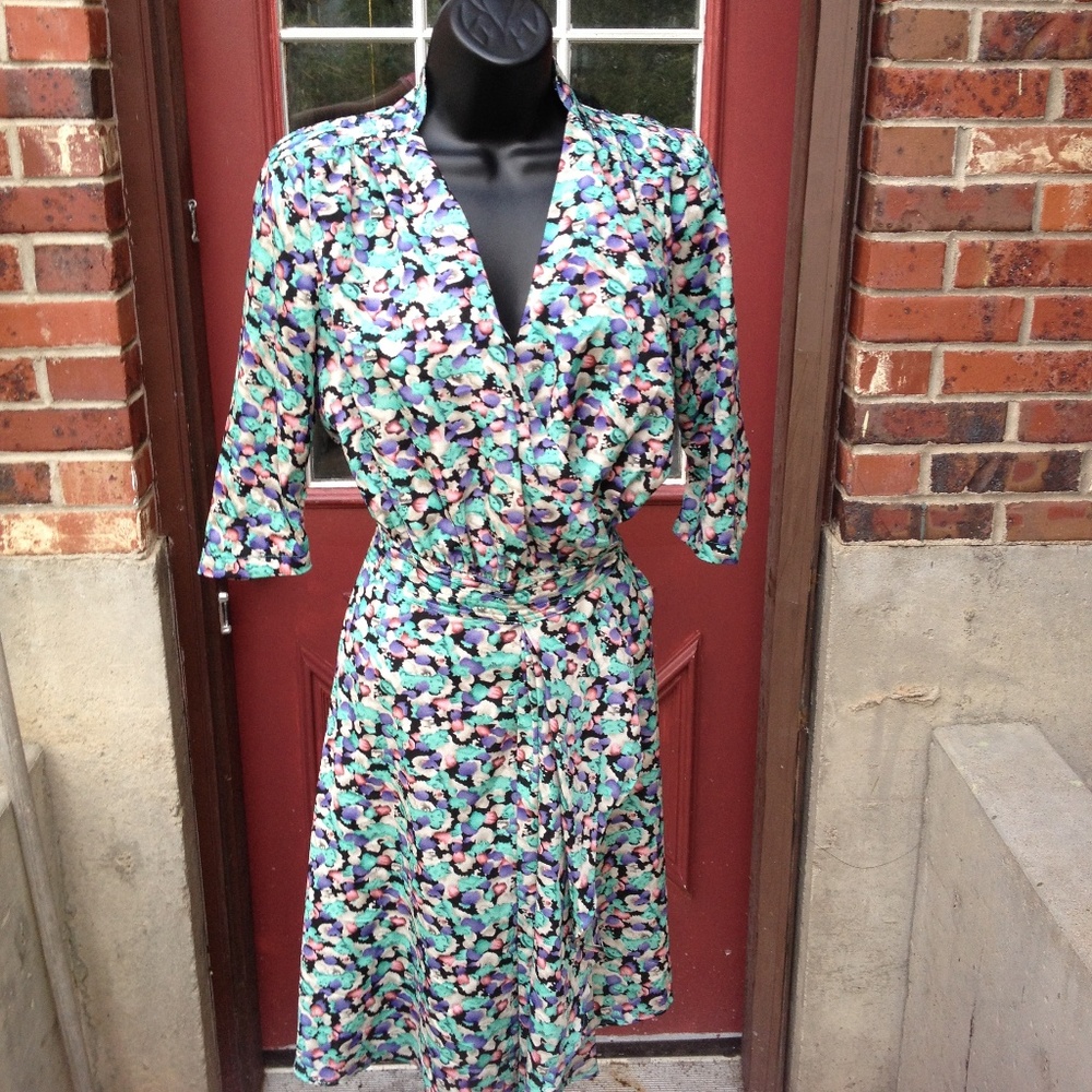 Vintage Green Silky Madison Rowen Wrap Dress - Picture 2 of 8